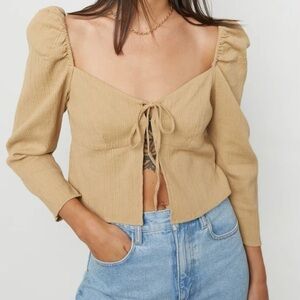 Oak + Fort Tan Cropped Sweetheart Blouse Size Small EUC